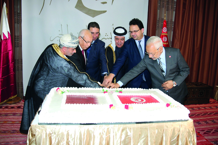 Saad Nasser Al Humaidi, Ambassador of Qatar to Tunisia;  Lazhar Al Qarawi Al Shabi, Personal Representative of the President of the Republic of Tunisia; Ziyad Al Atari, Minister of Development, Investment and International Cooperation; Representative of t