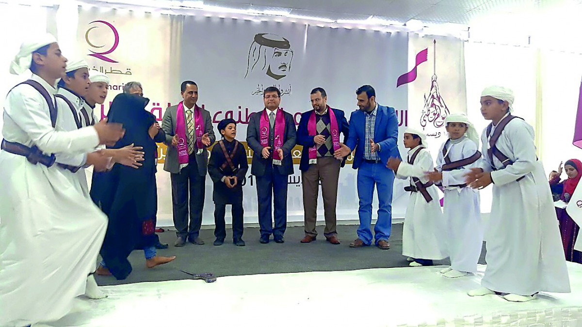Orphan children presenting tableau at an event organised by Qatar Charity in Gaza. 
