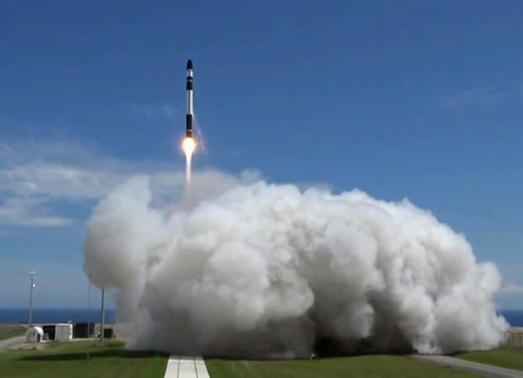 Rocket Lab’s Electron launch vehicle rises from its launch pad in New Zealand. (Rocket Lab via YouTube)