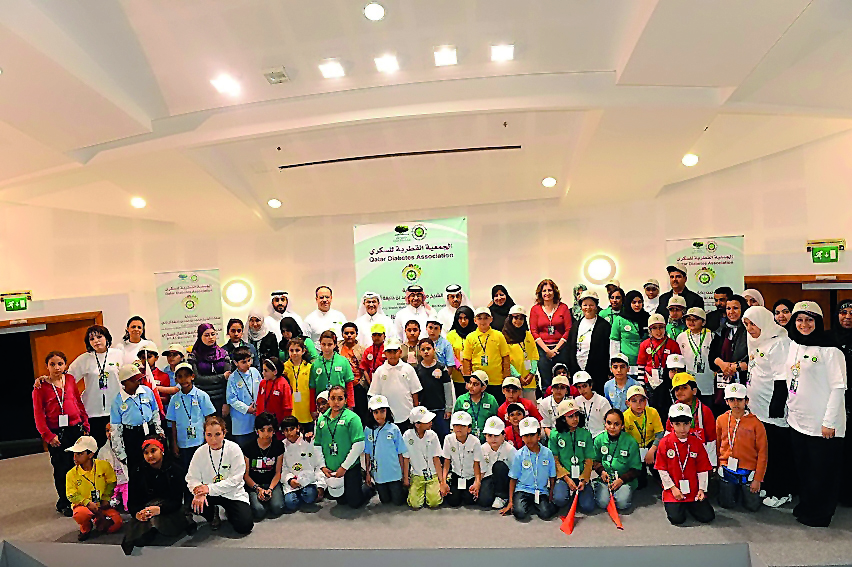 Children with volunteers, healthcare practitioners and other officials during the 18th Al Bawasil Diabetes Camp, organised by Qatar Diabetes Association (QDA). 
