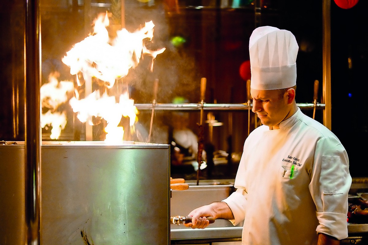 A view of the live open flame grills at the Carnival of Brazil organised by Crowne Plaza Doha – The Business Park at Rodizio Brazilian Churrascaria.  
