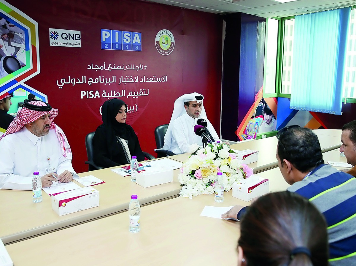 Hassan Abdullah Al Mohammadi (left), Fawzia Abdulaziz Al Khater (centre) and Khalid Al Harqan during a press conference.