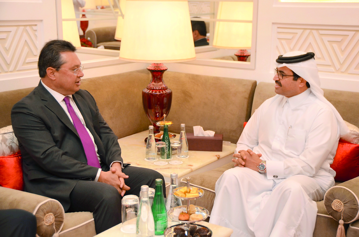 Minister of Energy and Industry, H E Dr Mohammed bin Saleh Al Sada, met yesterday with the Minister of Industry and Trade of the Republic of Paraguay, Gustavo Leite.  The two ministers discussed bilateral relations and ways and means to boost them, partic