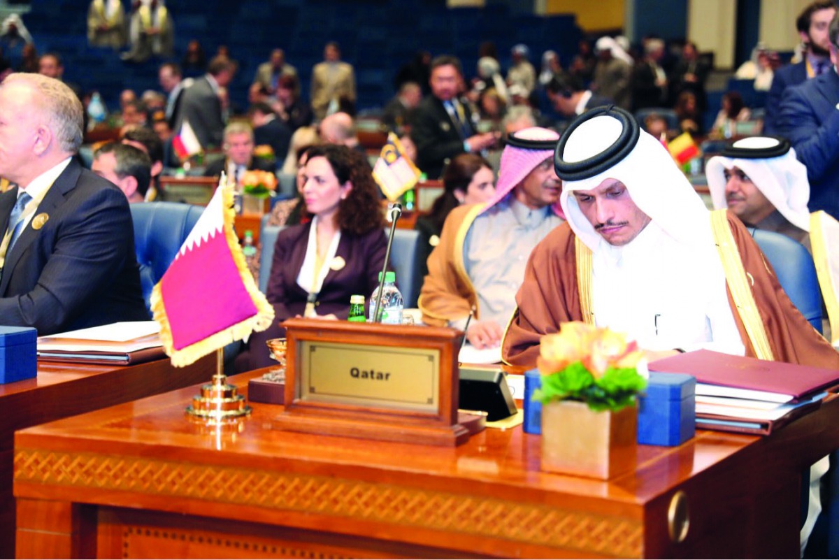 Deputy Prime Minister and Foreign Minister H E Sheikh Mohamed bin Abdulrahman Al Thani attending the ministerial meeting of the International Coalition against ISIS held in Kuwait yesterday. 