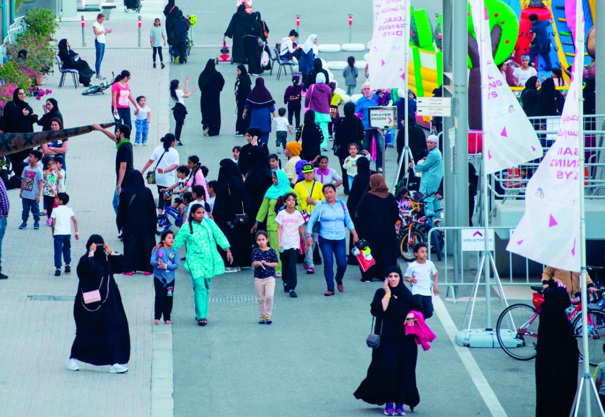 Children take part in fun activities during the National Sports Day (NSD) celebrations at Losail International Circuit on Tuesday. According to organisers, the event was great success with the total attendance exceeding 3,000 ladies and children. INSET: L