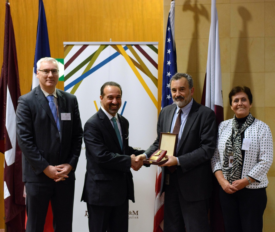 The keynote speakers during the conference included Mehran Kamrava (second left), who lectured on social science in a turbulent Middle East.