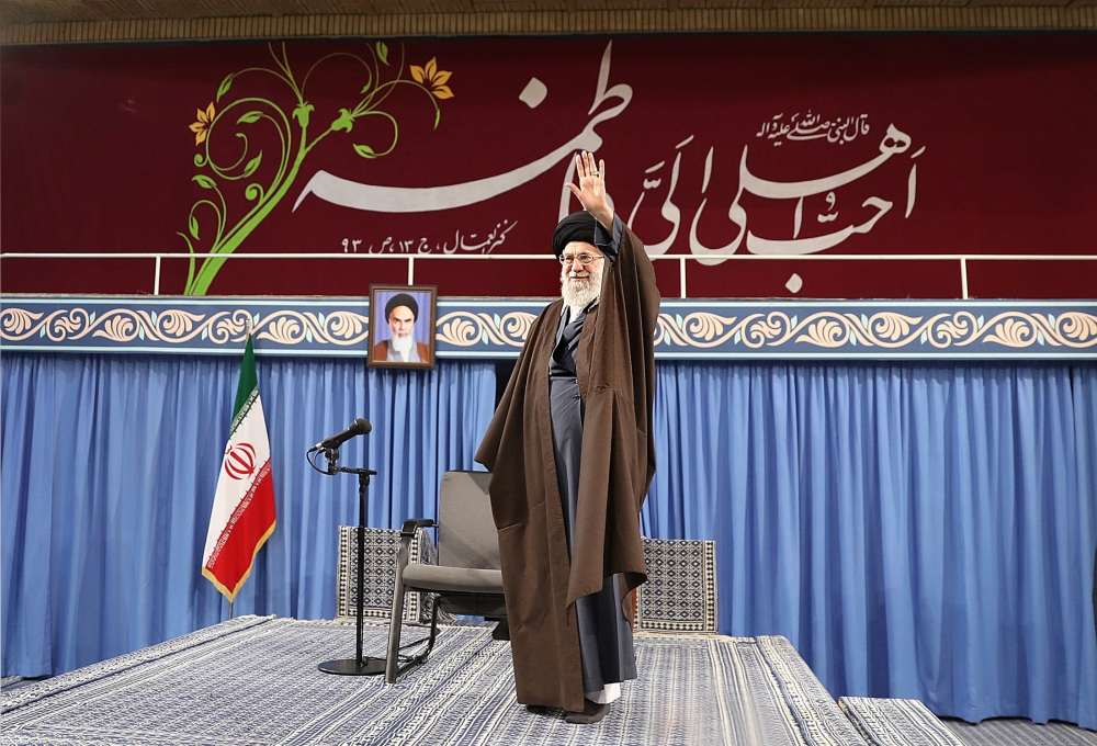 Iran's Supreme Leader Ayatollah Ali Khamenei gestures during a meeting with religious poets in Tehran, Iran, March 8, 2018. Leader.ir