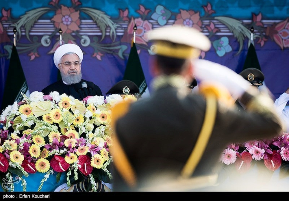 Iranian President Hassan Rouhani attends the National Army Day parade in Tehran, Iran, April 18, 2018. REUTERS/Tasnim News Agency/Handout via REUTERS 