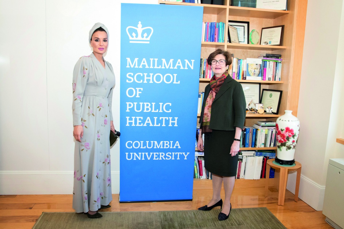 H H Sheikha Moza bint Nasser and Dr Linda P Fried, during the launch of research project in New York, yesterday. Pic: Aisha Al Musalam