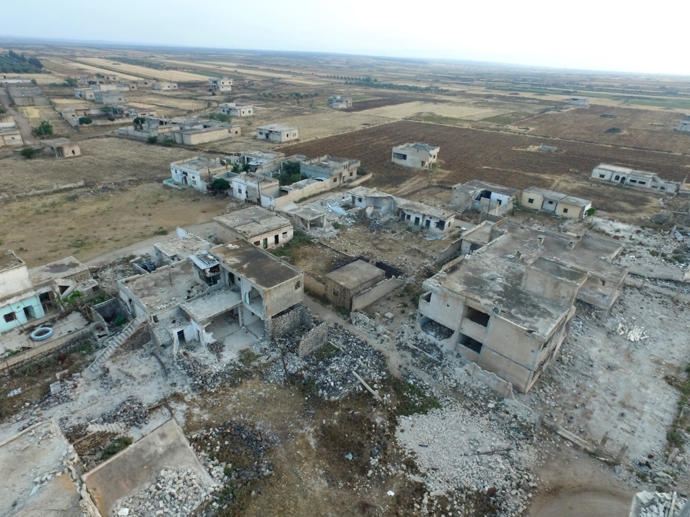 An aerial view of wreckages of structures after the airstrikes over Hola area in northern Homs in Syria on April 30, 2018.   Saer Homsi - Anadolu 
