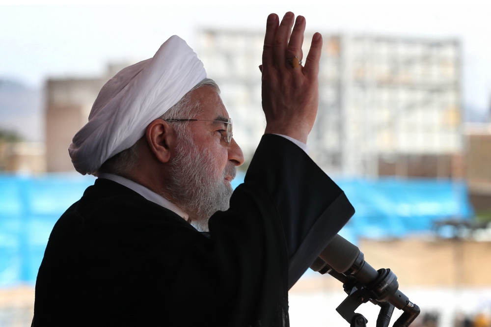 President Hassan Rouhani giving a speech during a rally in the northwestern city of Sabzevar. May 6, 2018. AFP PHOTO / HO / IRANIAN PRESIDENCY
