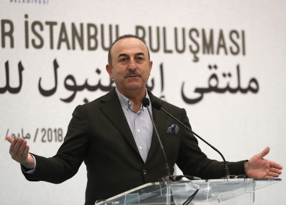 Turkish Foreign Affairs Minister Mevlut Cavusoglu makes a speech during the Istanbul Forum for Arab Journalists in Istanbul, Turkey on May 12, 2018. ( Fatih Akta? - Anadolu Agency )