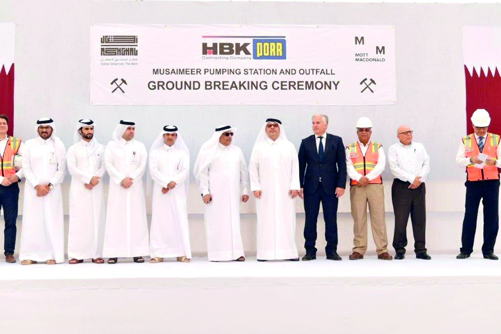 The officials at the ground-breaking ceremony of Mesaimeer Pump Station and Outfall Tunnel projects.
