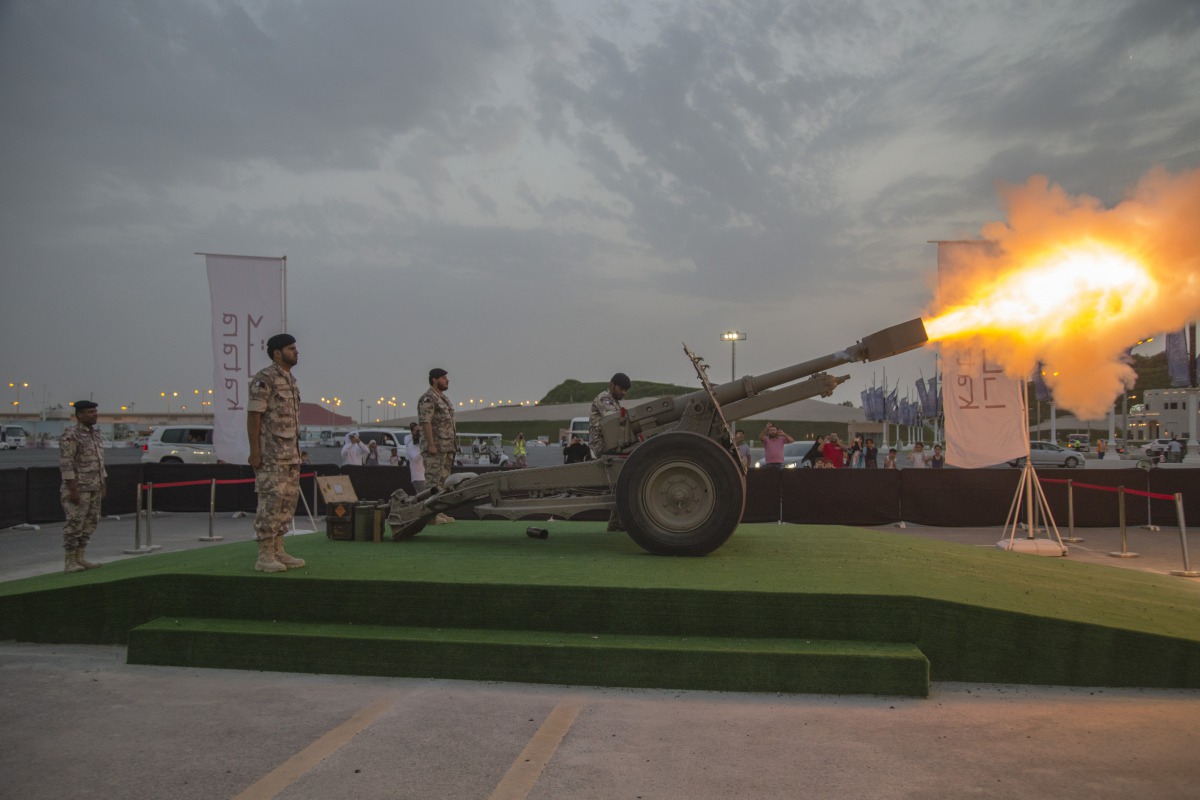 Officials fire Midfaal Iftar, an old tradition during holy Ramadan to announce breaking of fast, at the Katara Cultural Village. 