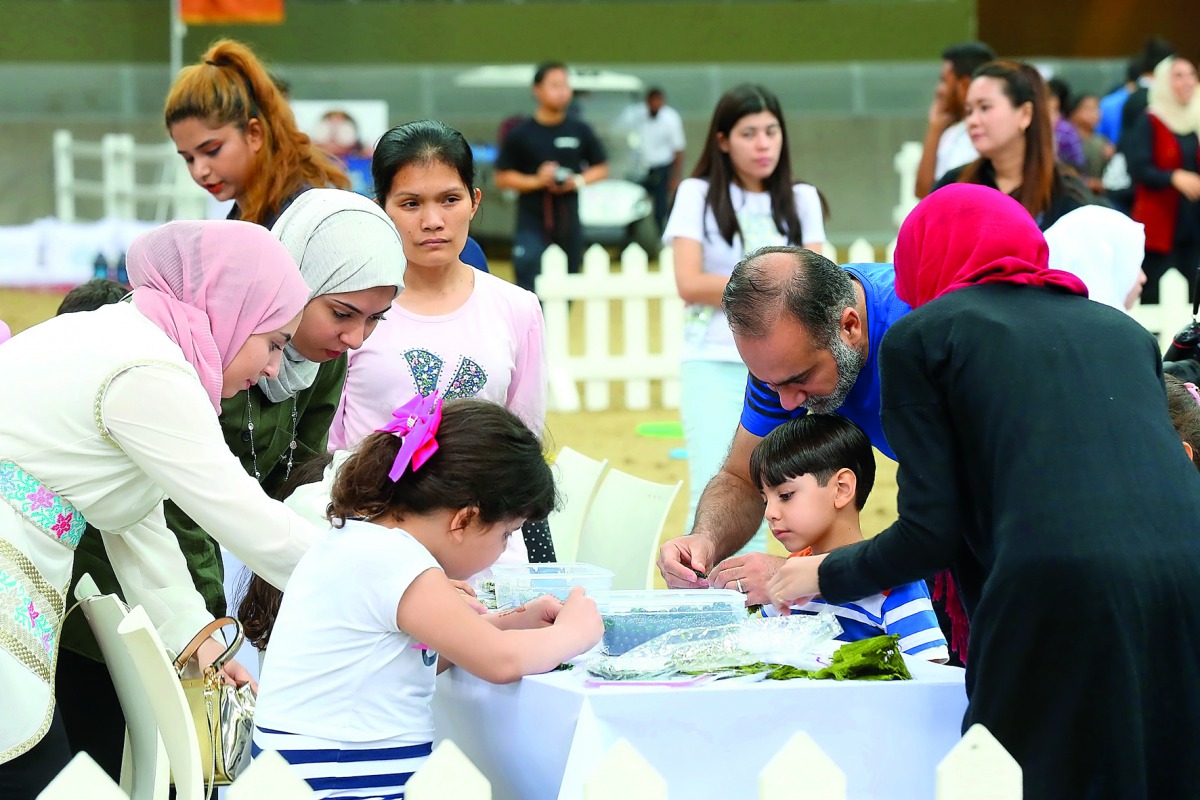 Kids engage in an activity at QF’s Garangao celebrations at Al Shaqab in Education City. 