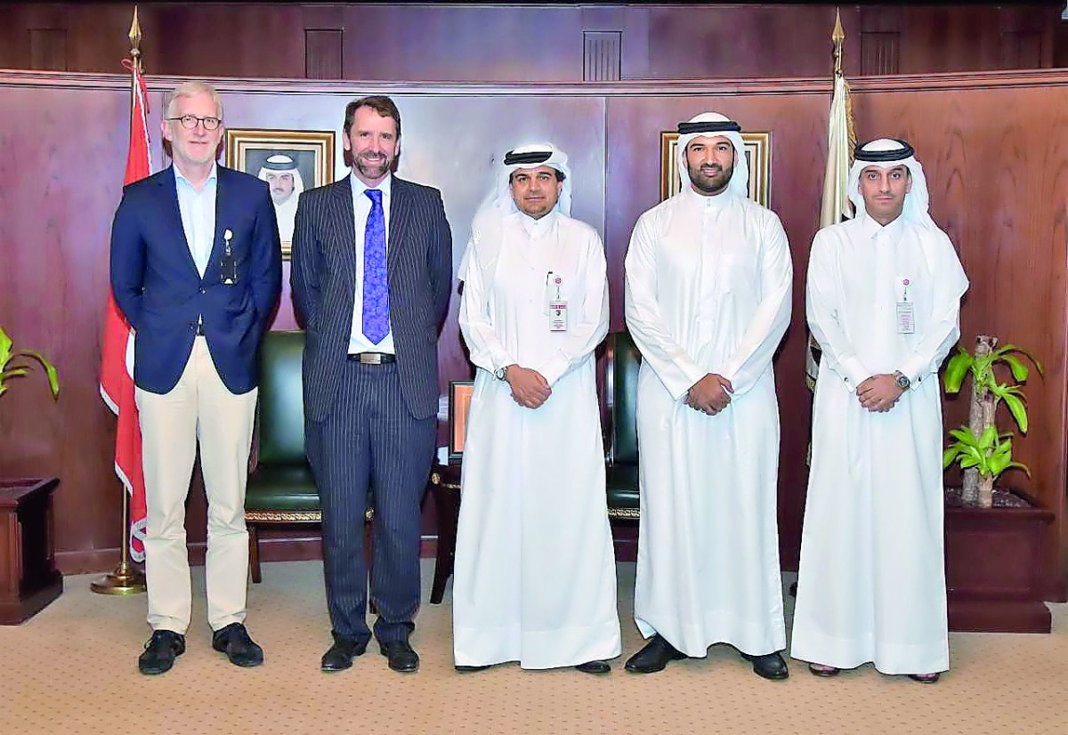 Dr Abdulbasit Ahmed Al Shaibei (centre), QIIB’s Chief Executive Officer; and Peter Morris (second left), Sidra Medicine’s CEO; with other senior officials after signing the sponsorship agreement at QIIB headquarters in Doha, yesterday.