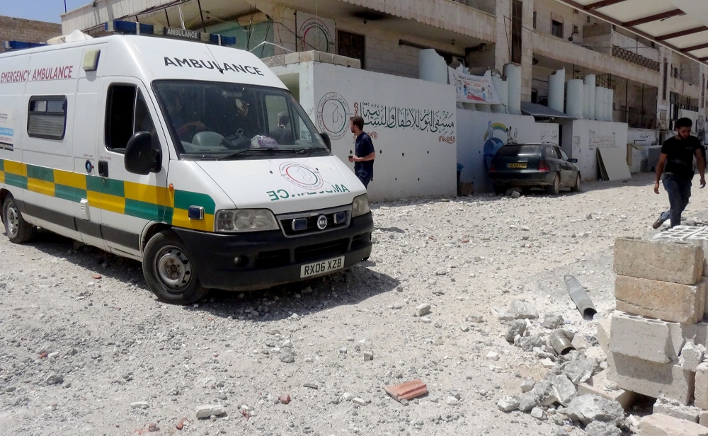 Destroyed buildings are seen after Assad Regime forces carried out an airstrike over a children's hospital, located at de-escalation zone Taftanaz town of Idlib, Syria on June 10, 2018. ( Ibrahim Hatip - Anadolu 