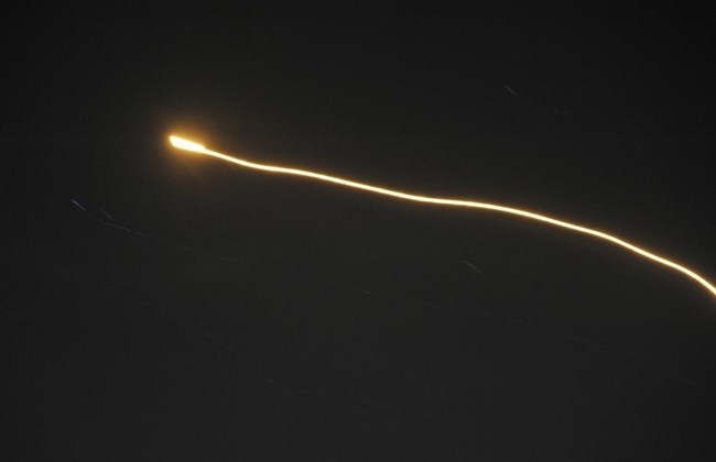 An image released by the Syrian Arab News Agency early on May 10, 2018 purportedly shows what the the agency said was air defence systems intercepting Israeli missiles over Syrian airspace AFP / Sana