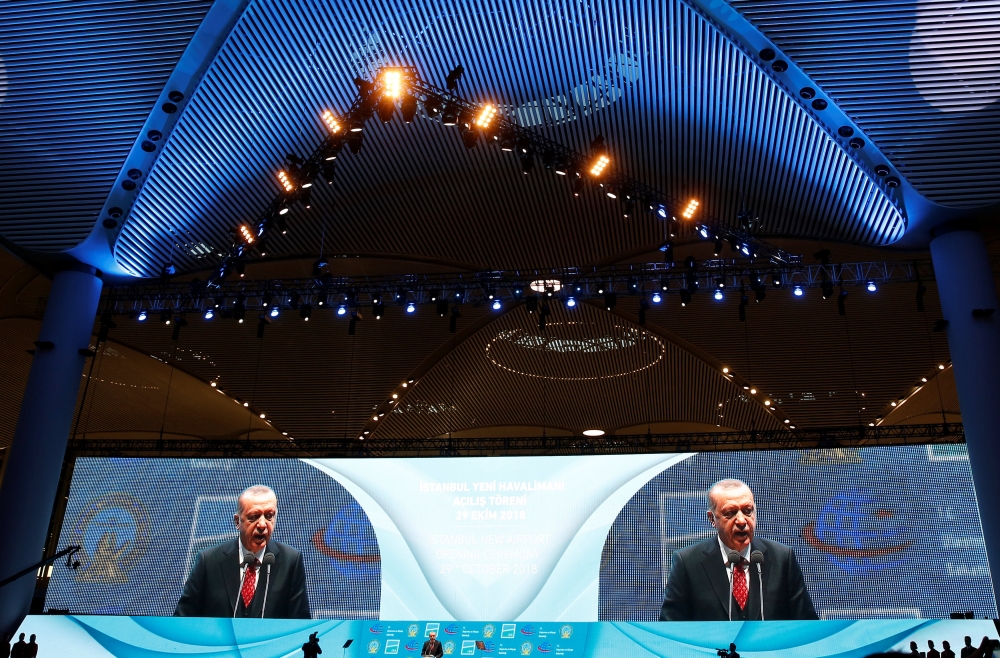 Turkey's President Tayyip Erdogan attends the official opening ceremony of Istanbul's new airport, in Istanbul, Turkey, October 29, 2018. REUTERS/Murad Sezer