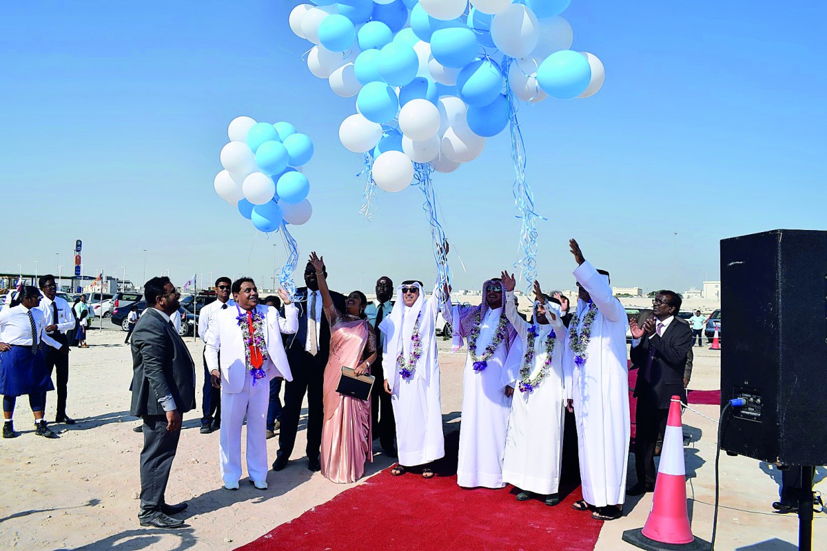 The officials mark the construction ceremony of the Stafford Sri Lankan School Doha. They include the Under-Secretary at the Ministry of Education and Higher Education, Dr Ibrahim bin Saleh bin Khalifa Al Nuaimi; Chief of Protocol at the Ministry of Forei