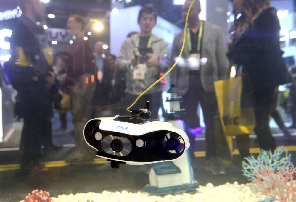 The Navatics MITO underwater drone is displayed at the Navatics booth during CES 2019 at the Las Vegas Convention Center on January 9, 2019 in Las Vegas. Justin Sullivan/Getty Images/AFP
