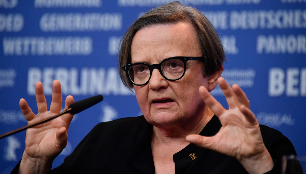 Polish director Agnieszka Holland addresses a press conference for the film 