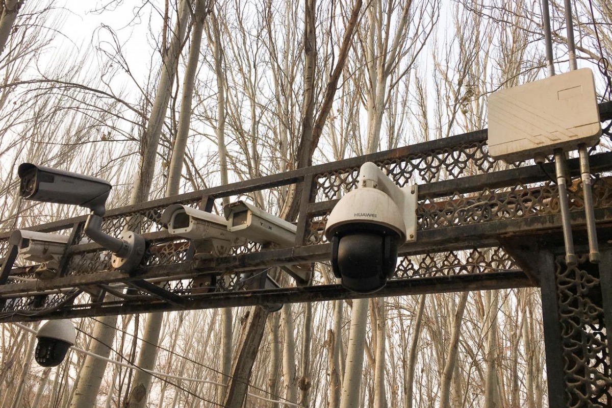 FILE PHOTO - Security cameras are installed at the entrance to the Id Kah Mosque during a government organised trip in Kashgar, Xinjiang Uighur Autonomous Region, China, January 4, 2019. Picture taken January 4, 2019. REUTERS/Ben Blanchard