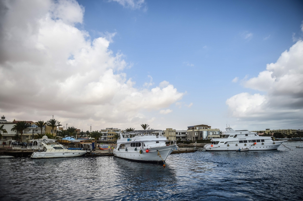 A photo taken on April 4, 2010 shows yachts moored at the marina of Egypt's Red Sea resort of Hurghada. AFP / Mohamed el-Shahed 