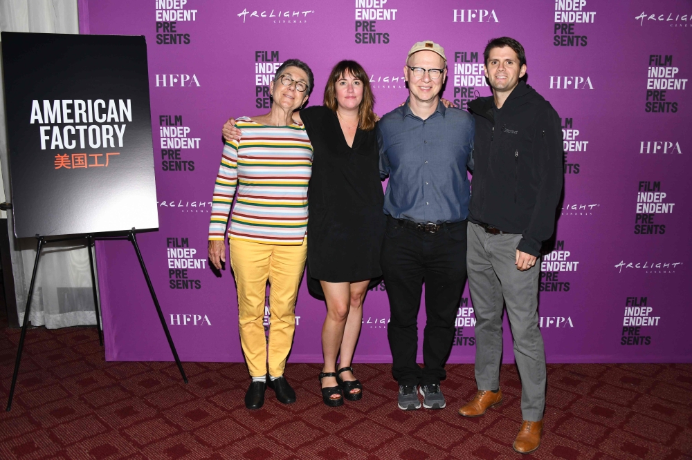 In this file photo taken on August 13, 2019 Julia Reichert, Lindsay Utz, Steven Bognar and Chad Cannon pose at Film Independent Presents Special Screening Of