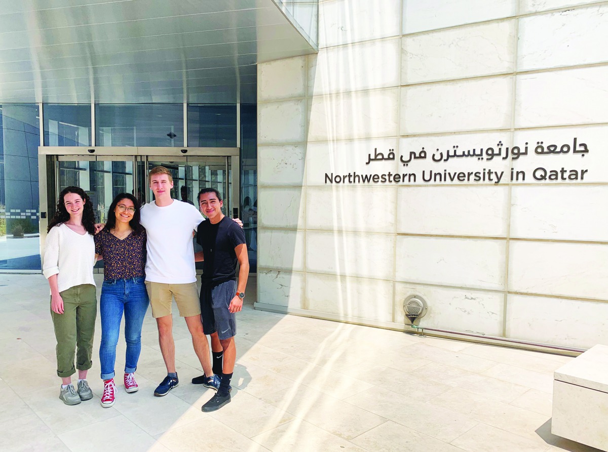 The students of NU-Q’s home campus in US (from left) Eliza Posner, Leslie Bonilla, Martin Herrmann, and Miguel Aponte, at Northwestern’s Qatar campus as part of its Semester in Qatar programme. 