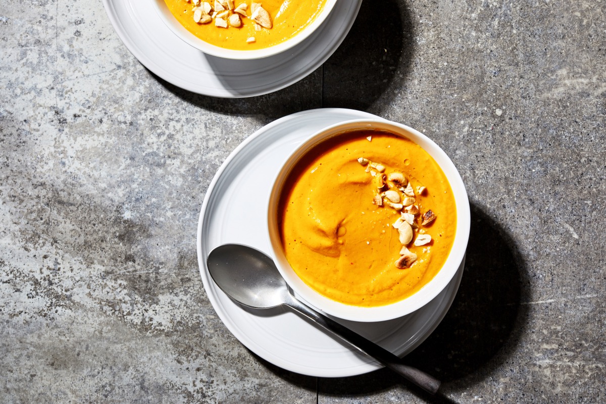  Roasted Carrot and Cashew Soup.  Photo by Stacy Zarin Goldberg for The Washington Post. 