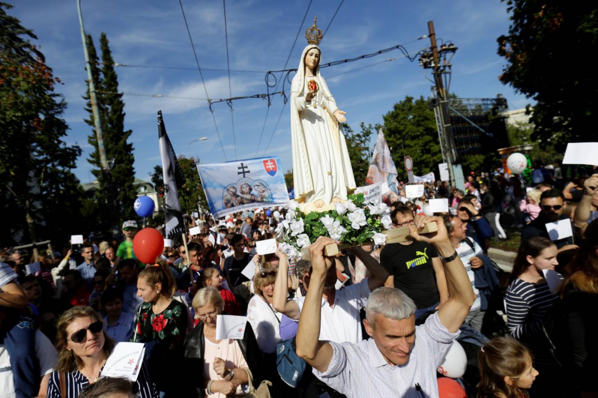 Demonstrators march during an anti-abortion protest rally demanding a ban on abortions in Bratislava, Slovakia, September 22, 2019. Reuters/David W. Cerny