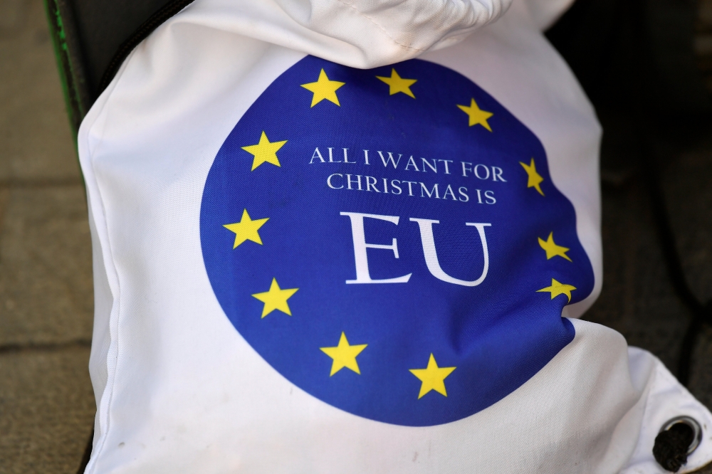 File photo: Anti-Brexit seat cover is seen outside the Houses of Parliament in London January 30, 2018. Reuters / Toby Melville