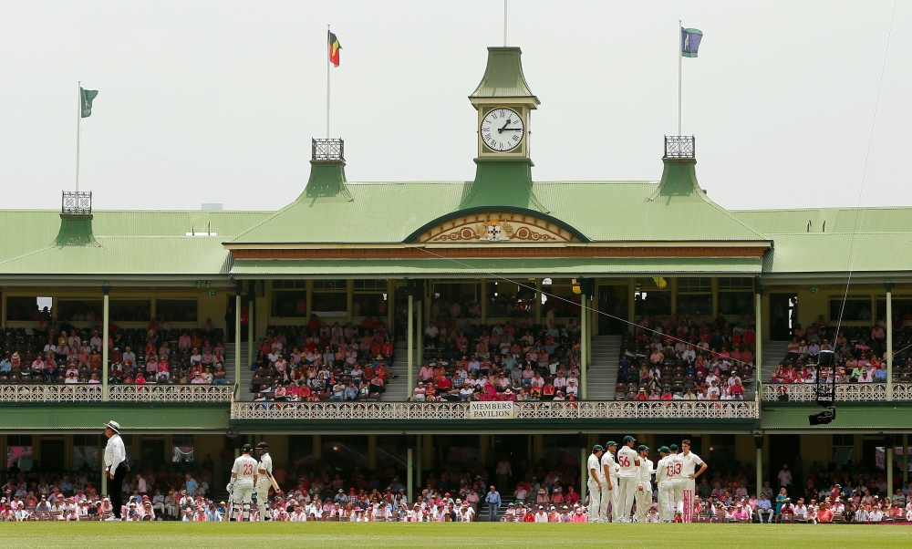 This general view shows the members stand as both teams await on a DRS review during the third day of the third cricket Test match between Australia and New Zealand at the Sydney Cricket Ground in Sydney on January 5, 2020. / AFP / JEREMY NG / 