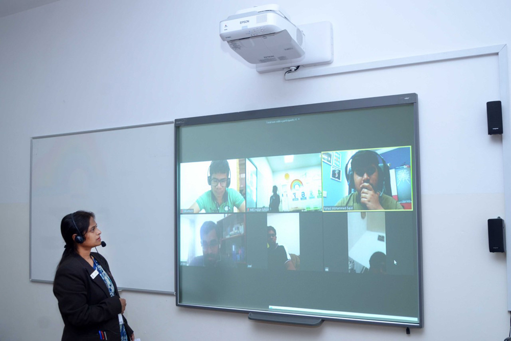 Students of MES Indian School attending an e-learning session. 