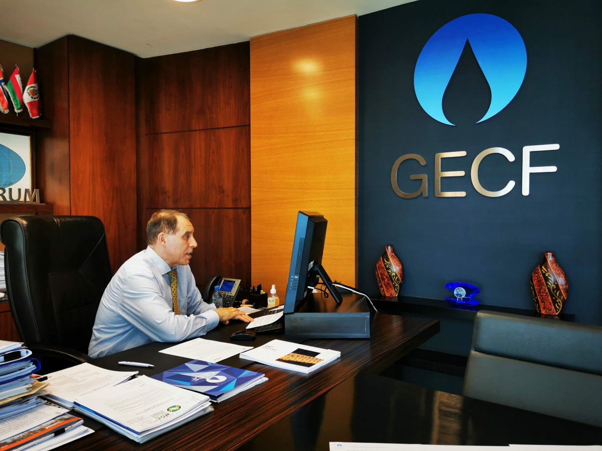 Dr Yury Sentyurin, GECF Secretary-General, while taking part in the virtual workshop with OLADE.