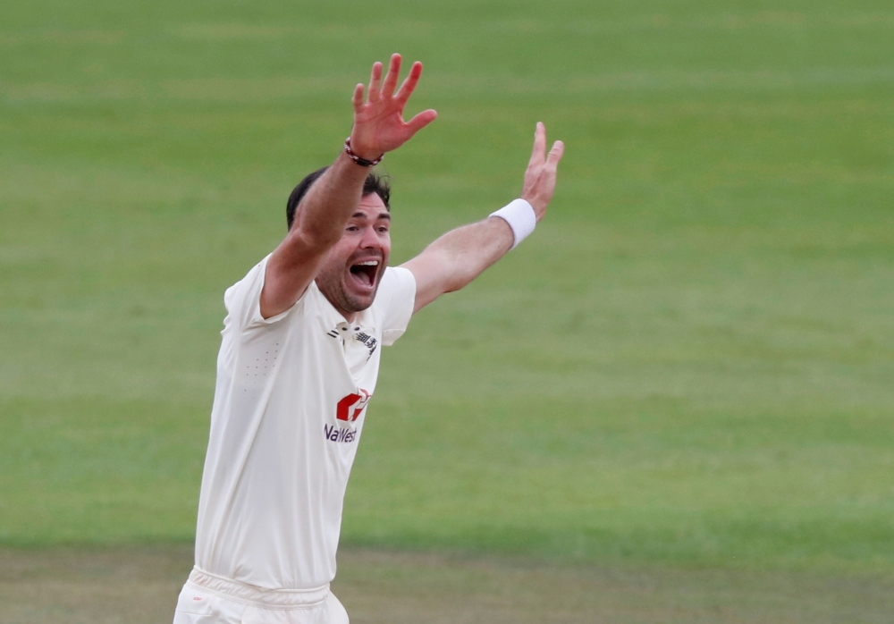 August 24, 2020 England's James Anderson celebrates taking the wicket of Pakistan's Abid Ali lbw, as play resumes behind closed doors following the outbreak of the coronavirus disease (COVID-19) Alastair Grant/Pool via REUTERS