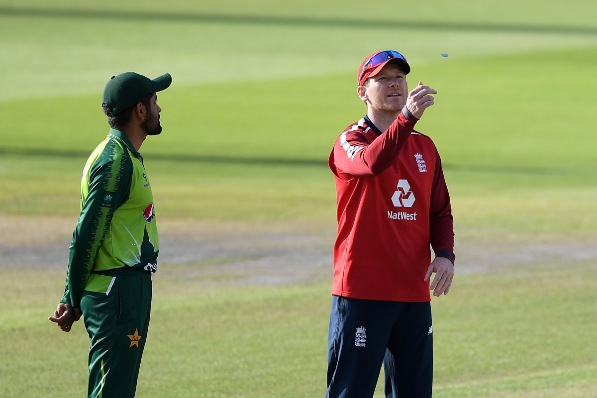 Cricket - Third T20 International - England v Pakistan - Emirates Old Trafford, Manchester, Britain - September 1, 2020 England's Eoin Morgan during the coin toss before the match Mike Hewitt/Pool via REUTERS
