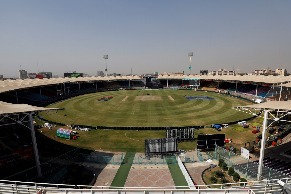 A general view of the National Stadium after Pakistan suspended flagship cricket tournament due to coronavirus disease (COVID-19) cases among teams, in Karachi, Pakistan March 4, 2021. REUTERS/Akhtar Soomro
