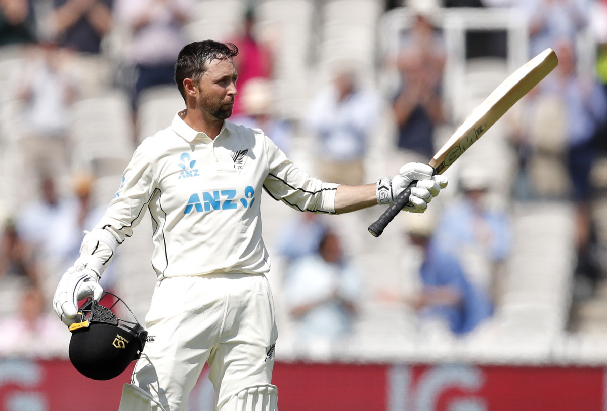 Cricket - First Test - England v New Zealand - Lord's Cricket Ground, London, Britain - June 3, 2021 New Zealand's Devon Conway celebrates reaching his double century Action Images via Reuters/Andrew Couldridge
