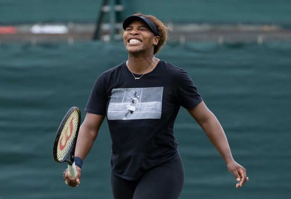 June 27, 2021 Serena Williams of the U.S. reacts during a practice session Pool via REUTERS/David Gray
