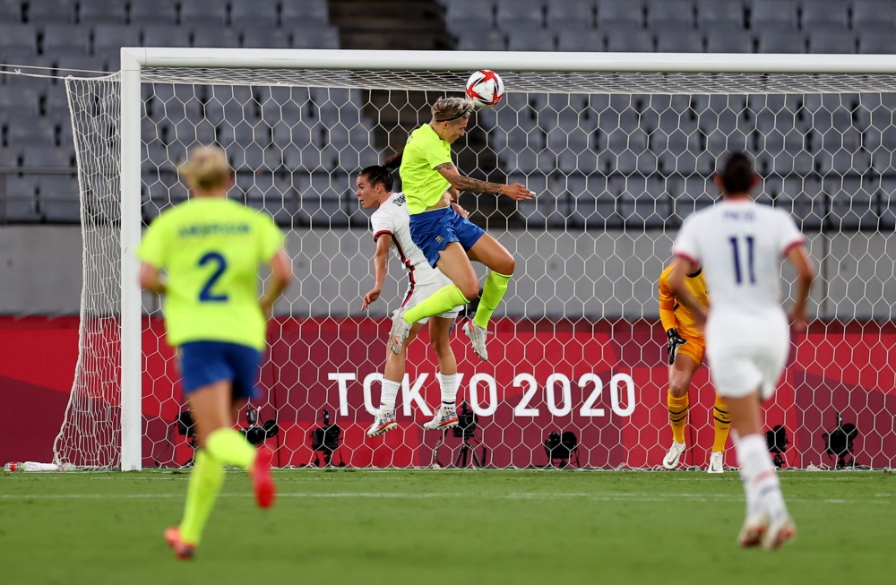 Lina Hurtig of Sweden scores their third goal REUTERS/Edgar Su