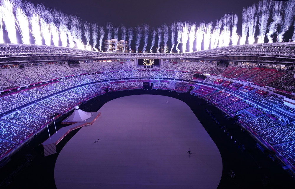 July 23, 2021. Fireworks go off during the opening ceremony REUTERS/Peter Jebautzke