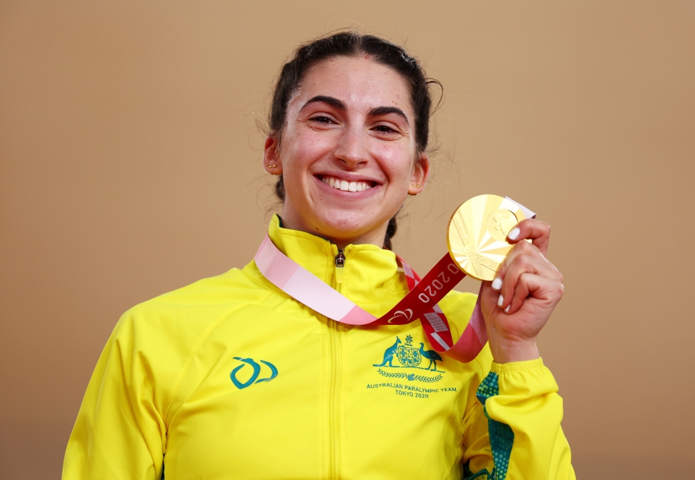 Gold Medallist Paige Greco of Australia celebrates REUTERS/Thomas Peter