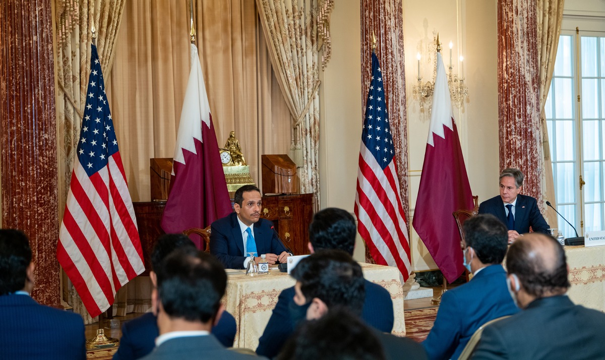 Deputy Prime Minister and Minister of Foreign Affairs H E Sheikh Mohammed bin Abdulrahman Al Thani and US Secretary of State H E Antony Blinken hold a news conference at the State Department in Washington, DC, on Friday.
