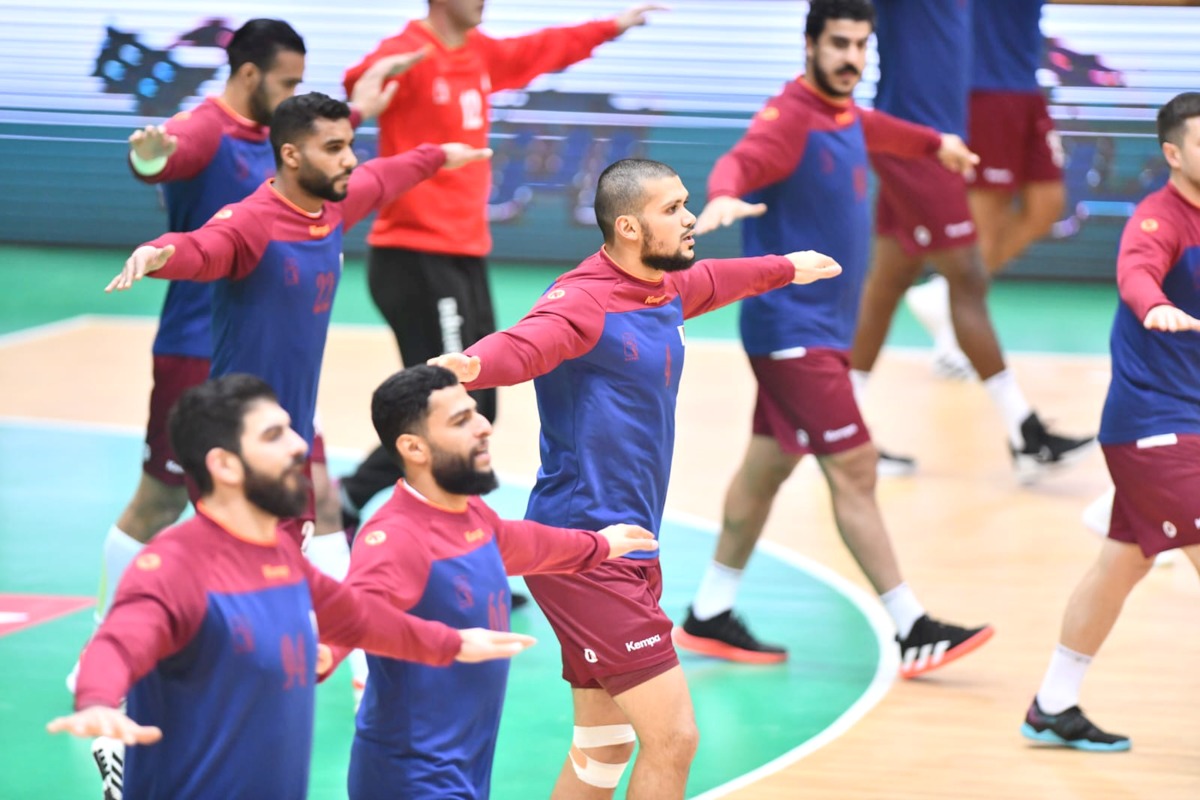 Qatar players during a training session. 