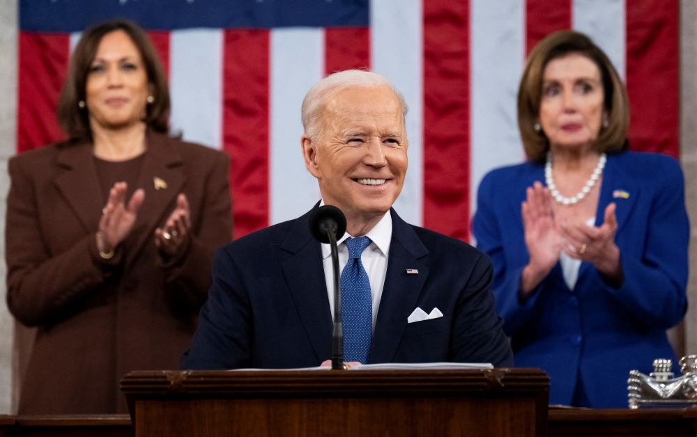 US President Joe Biden delivers the State of the Union address to a joint session of Congress at the U.S. Capitol in Washington, DC, U.S, March 1, 2022. Saul Loeb/Pool via Reuters