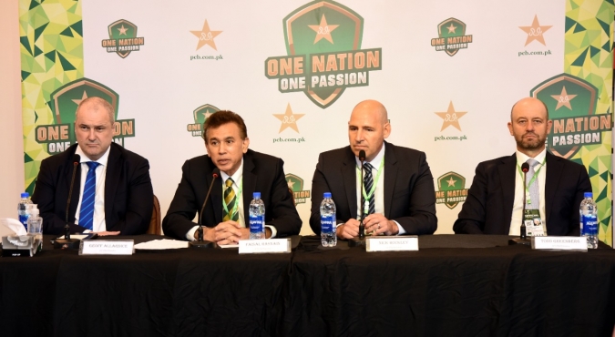 Twitter: PCB - Faisal Hasnain, CEO of the Pakistan Cricket Board, Cricket Australia CEO Nick Hockley, International Cricket Council CEO Geoff Allardice, and Australia Cricketers’ Association CEO Todd Greenberg, held a joint-press conference at the Pindi Cricket Stadium