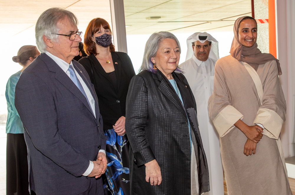 Governor General of Canada H E Mary May Simon with Vice-Chairperson and CEO of Qatar Foundation H E Sheikha Hind bint Hamad Al Thani during her visit to Education City, yesterday. 