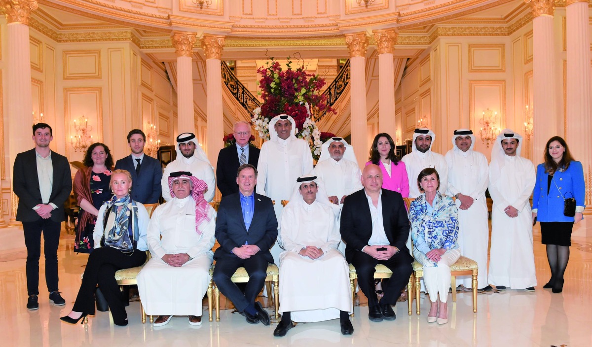 Sheikh Dr. Khalid bin Thani Al Thani, QBA Second Deputy, with Mark Green, CEO of the Wilson Center and other dignitaries and officials. 